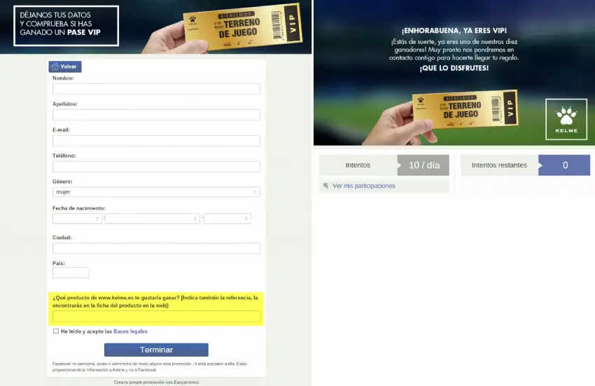 campaña de lanzamiento de una página web: formulario de registro + momento ganador