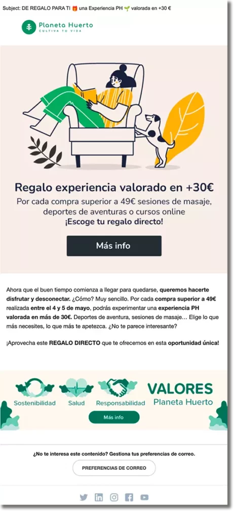 difundir un sorteo con una newsletter: ejemplo Planeta Huerto