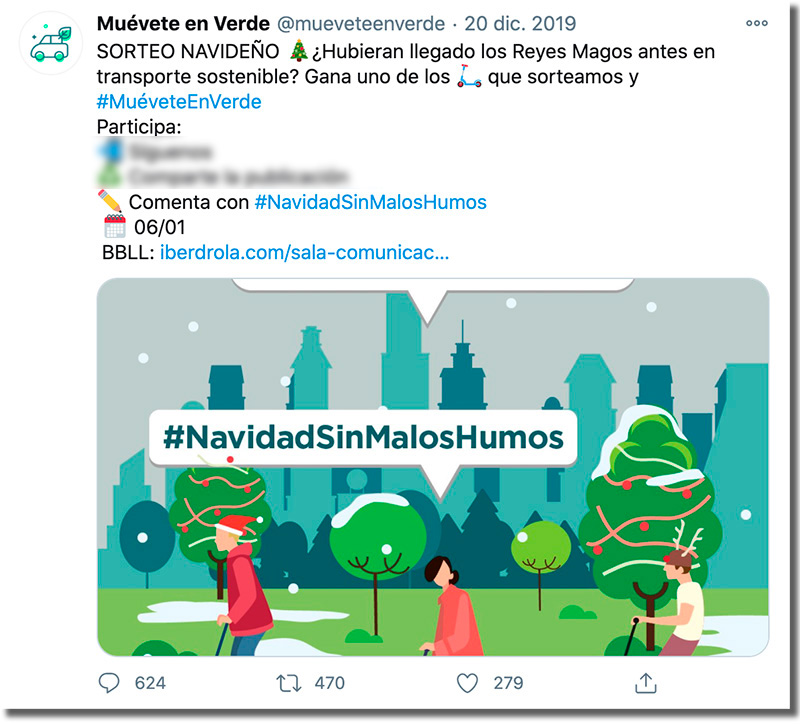 ejemplo de sorteo de Navidad en Twitter de Iberdrola