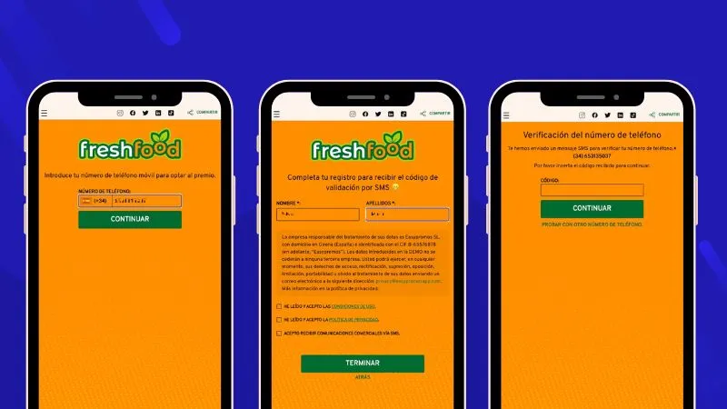identificación con número teléfono móvil y validación vía sms para acceder a promoción online
