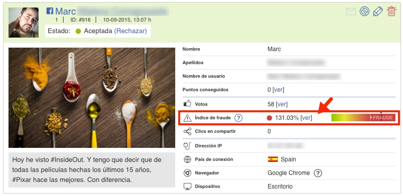 indice fraude en listado participantes