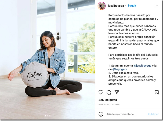 ejemplo de sorteo en instagram para celebrar el día del yoga