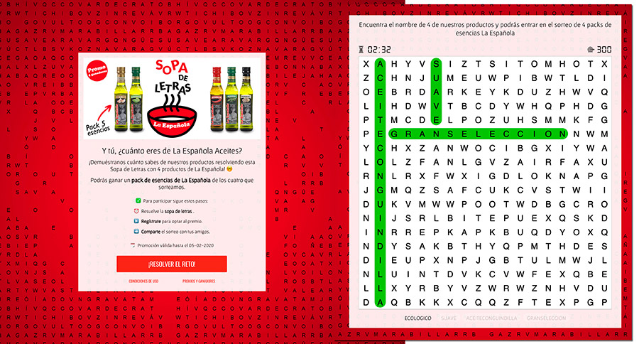 Ejemplo de sopa de letras del sector alimentación