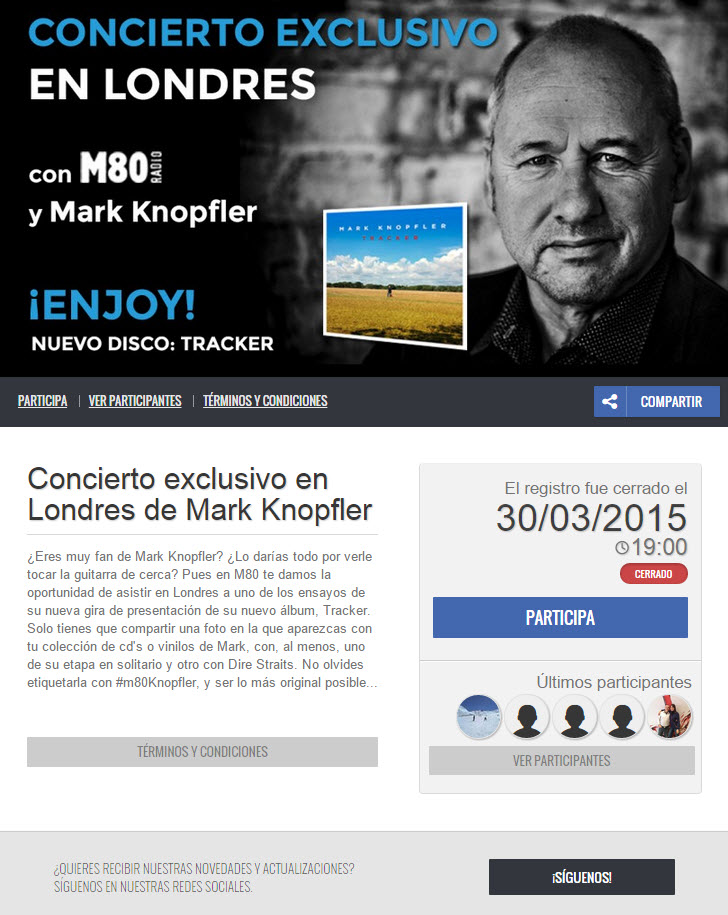 mark knopfler página inicial promoción