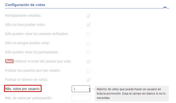 Easypromos - maximo votos por usuario