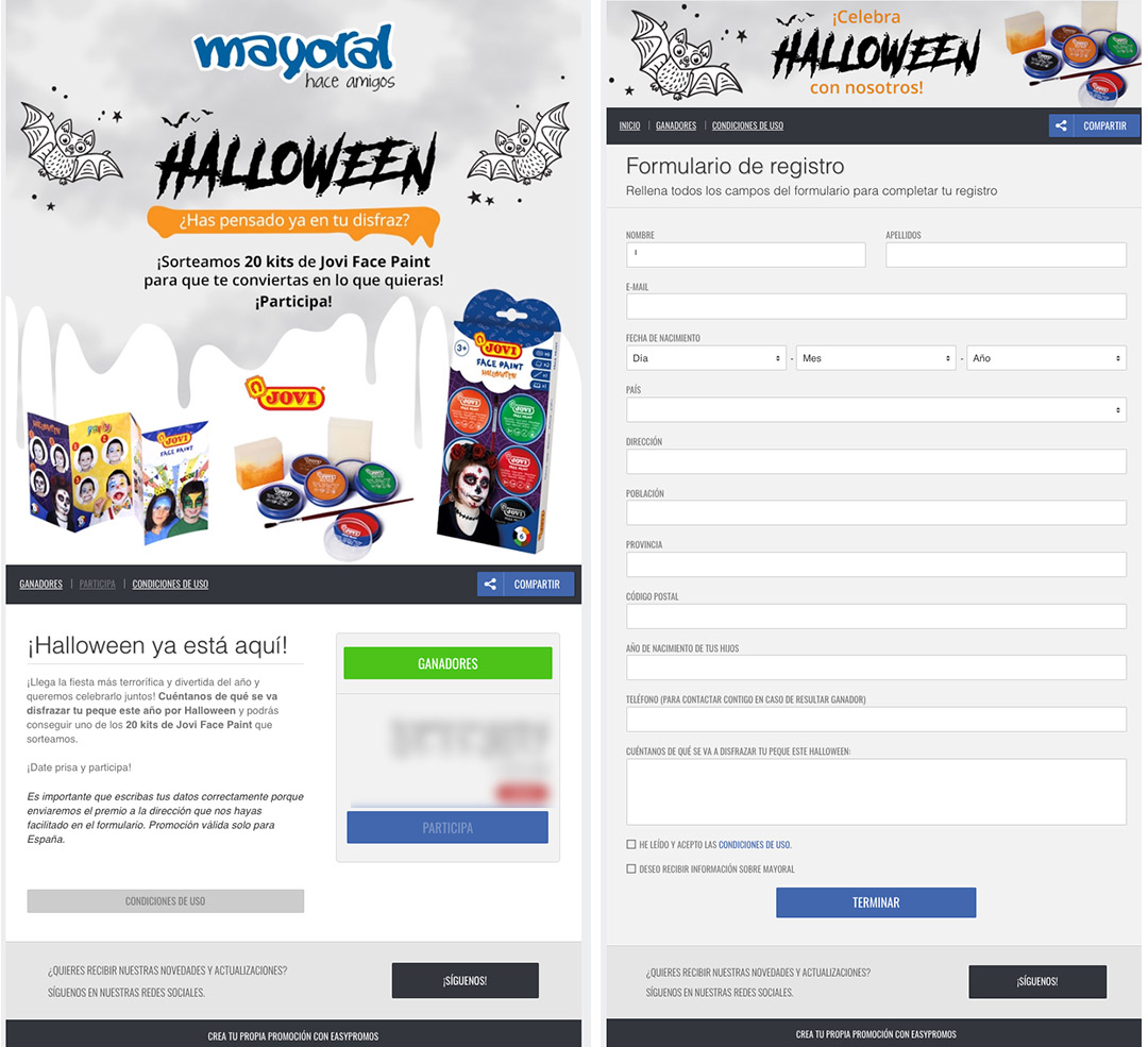 ejemplo de sorteo con registro de halloween