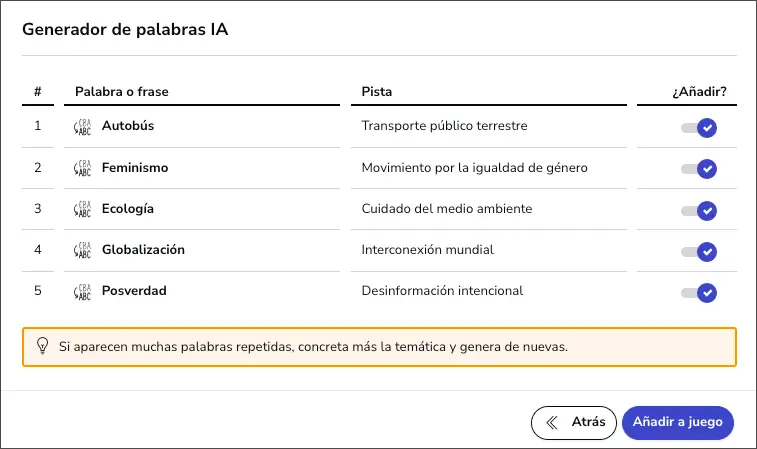 generador de palabras IA