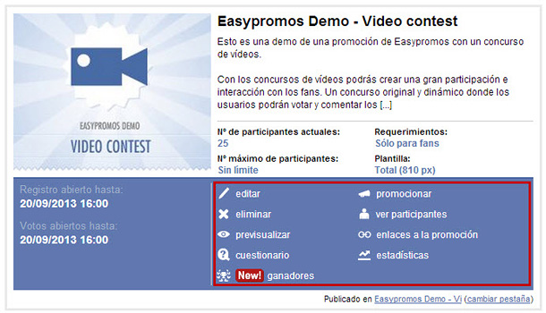 Easypromos - Opciones edicion promocion