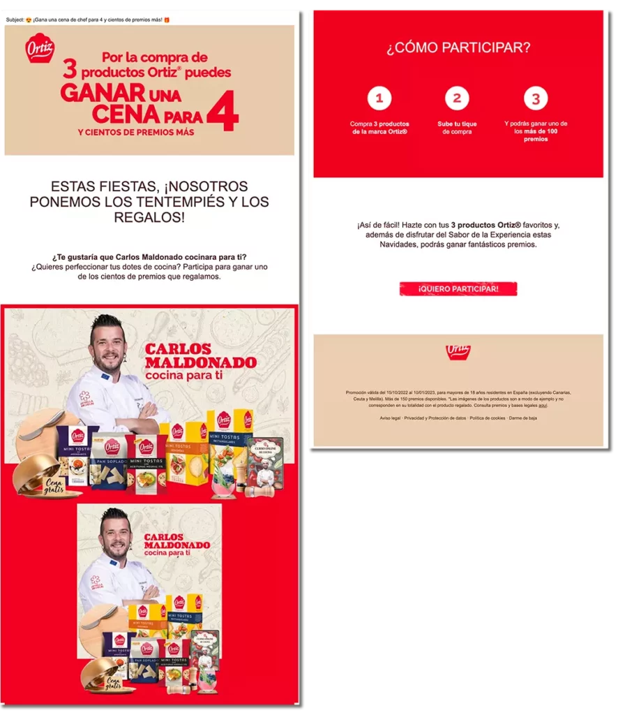 ejemplo de la promoción de Ortiz y de la newsletter que usaron para difundirla