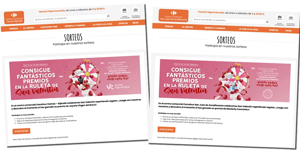 Ruletas online para regalar premios: páginas web de los centros