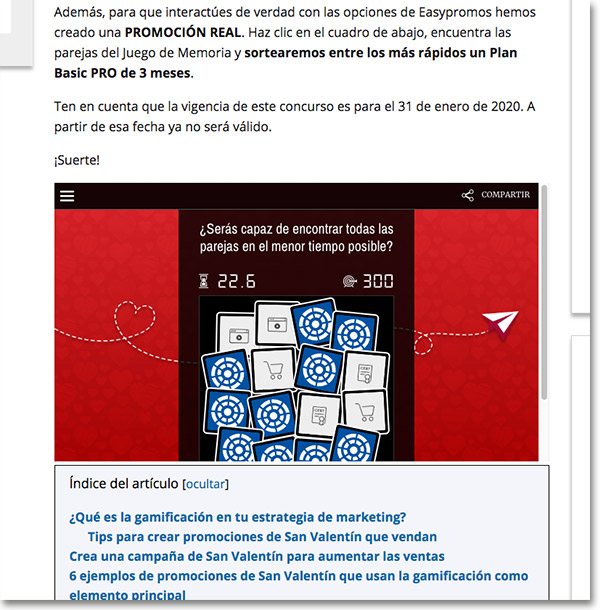 ejemplo de promoción incrustada en blogpost