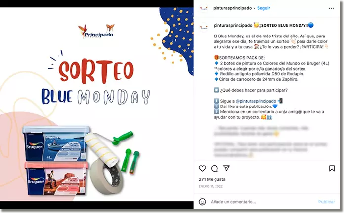 Ejemplo de sorteo de comentarios Blue Monday
