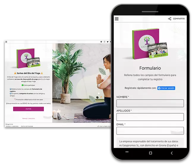 ejemplo de sorteo con registro de temática yoga