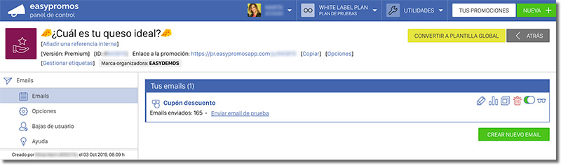 gestor de emails de Easypromos