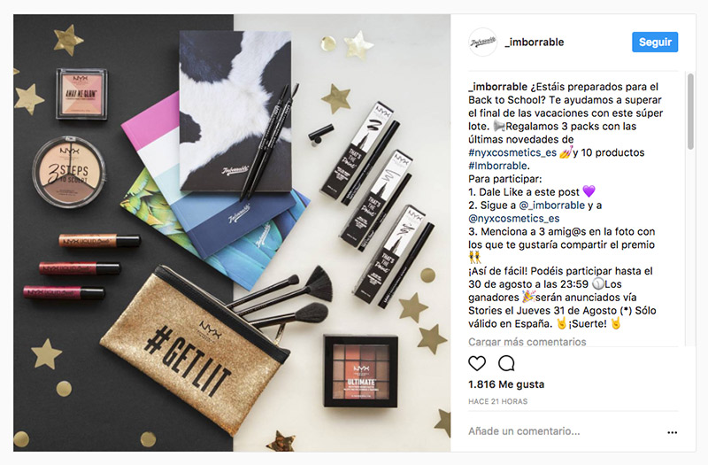 ejemplo de sorteo de comentarios en Instagram