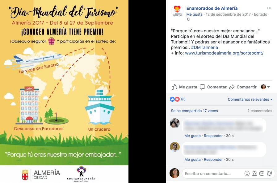 post de facebook de la campaña para promocionar una ciudad