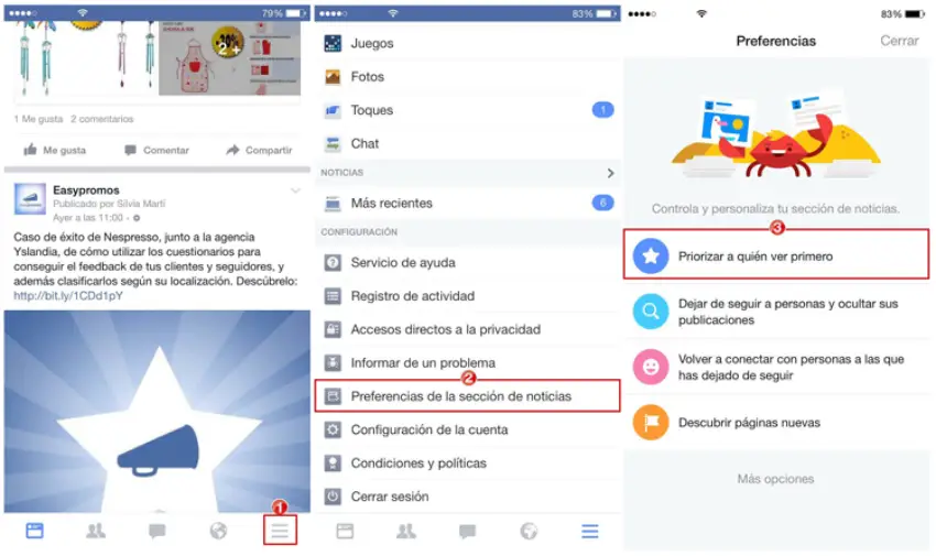 preferencias newsfeed mobil