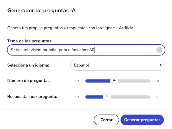 generador de preguntas IA de un quiz con tiempo
