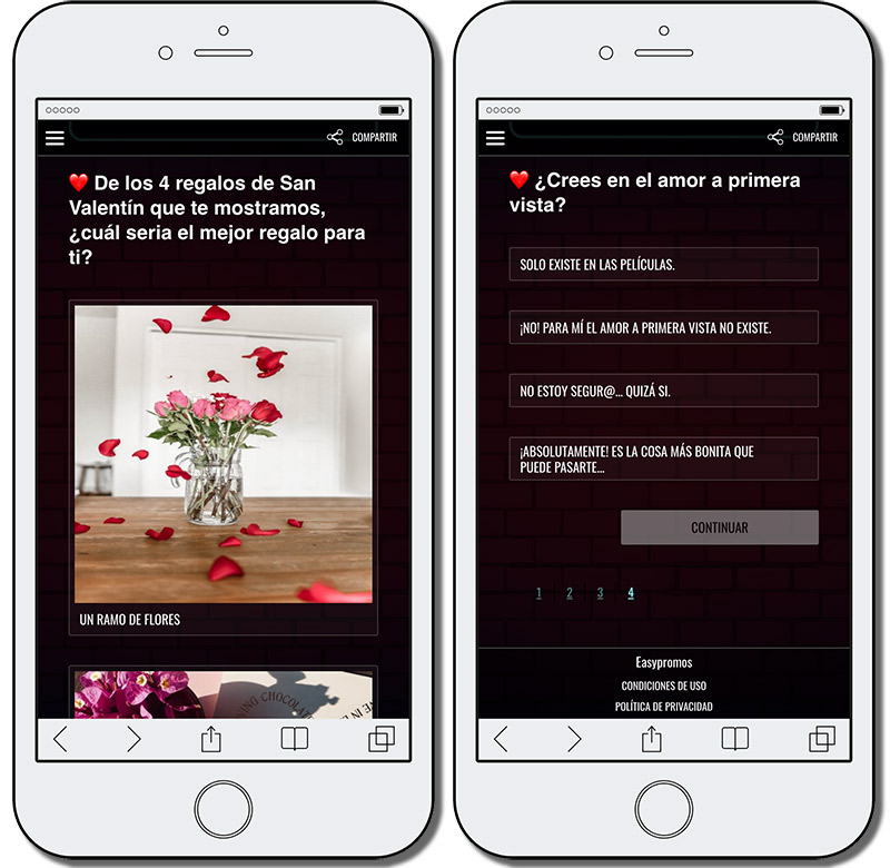 preguntas versión responsive del test de san valentín
