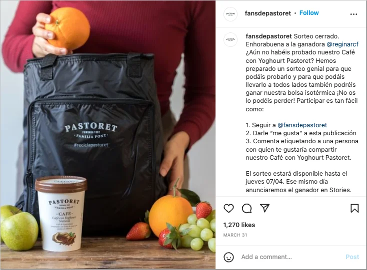 sorteo en Instagram para promocionar nuevo producto