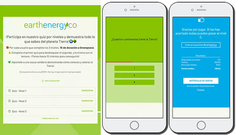 Campaña interactiva del Día de la Tierra con un quiz por niveles