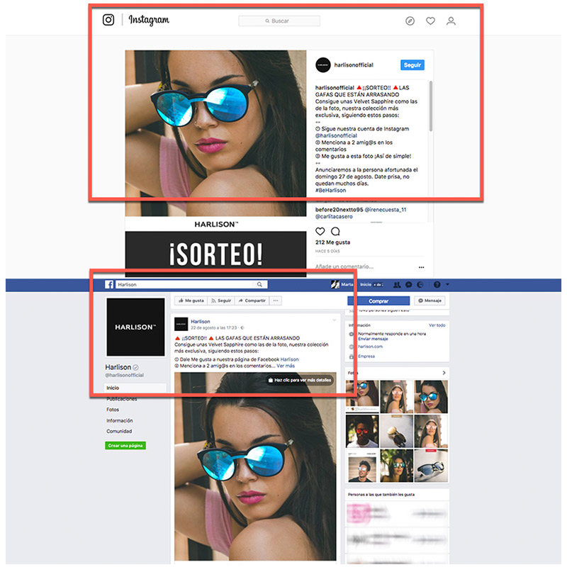 ejemplo de cómo promocionar un sorteo en Instagram en otras redes sociales