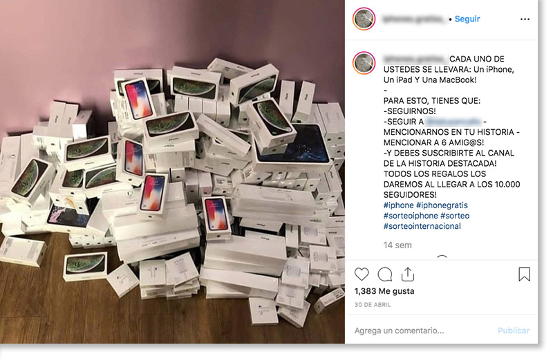 regalo-demasiado-bueno sorteos falsos Instagram