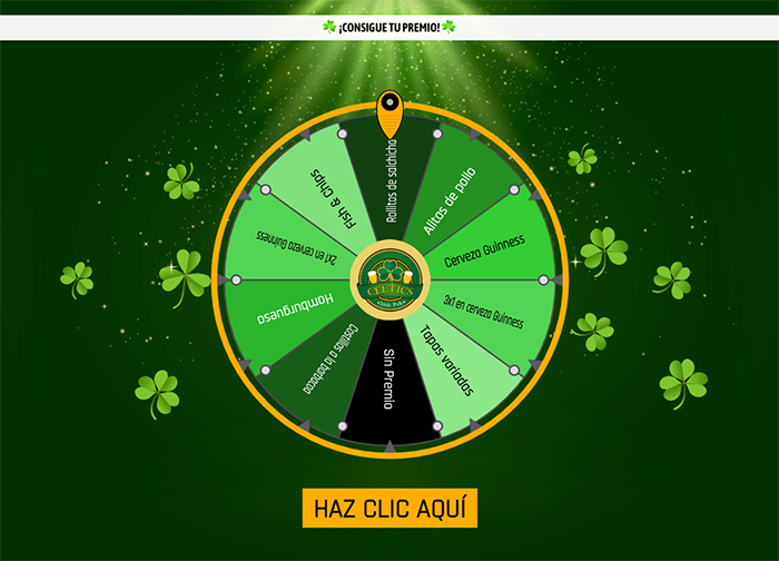 ejemplo de ruleta de premios de San Patricio