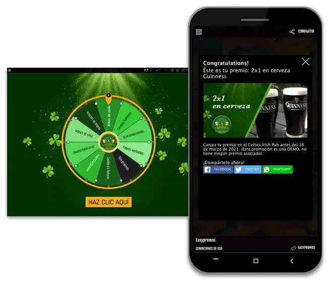 ejemplo de ruleta de premios de un bar
