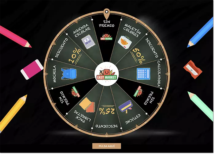 Promociones escolares con cupones: ruleta de premios con validación de ticket de compra
