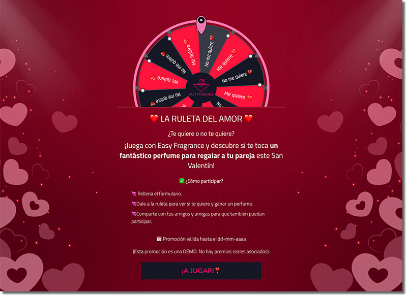 ejemplo de ruleta del amor para el 14 de febrero