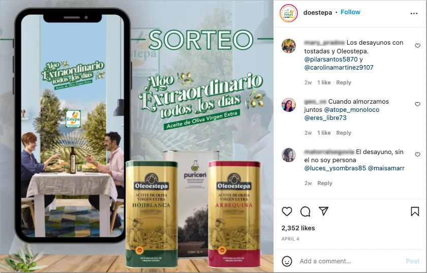 sorteo de Instagram acompañando nueva campaña publicitaria