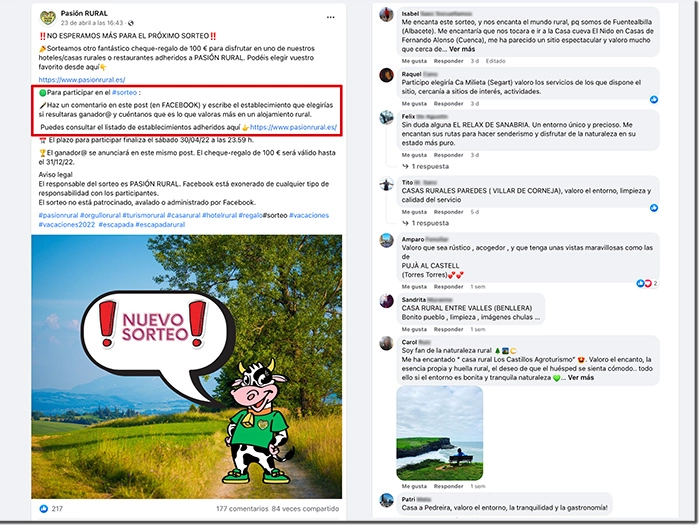 ejemplo de sorteo de comentarios en Facebook