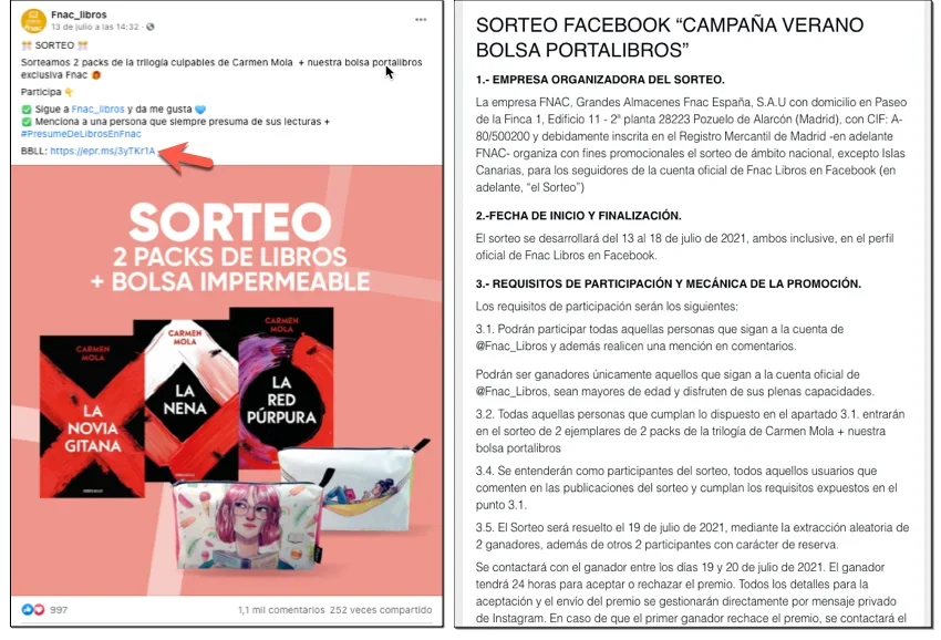 bases legales para sorteos online: ejemplo de sorteo en facebook