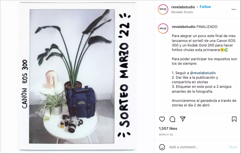 sorteo en Instagram para celebrar el fin de mes
