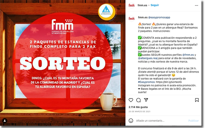 ejemplo de sorteo gestionado con una app de sorteos en Instagram