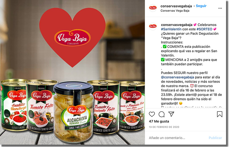 ejemplo de sorteo en Instagram de san valentín