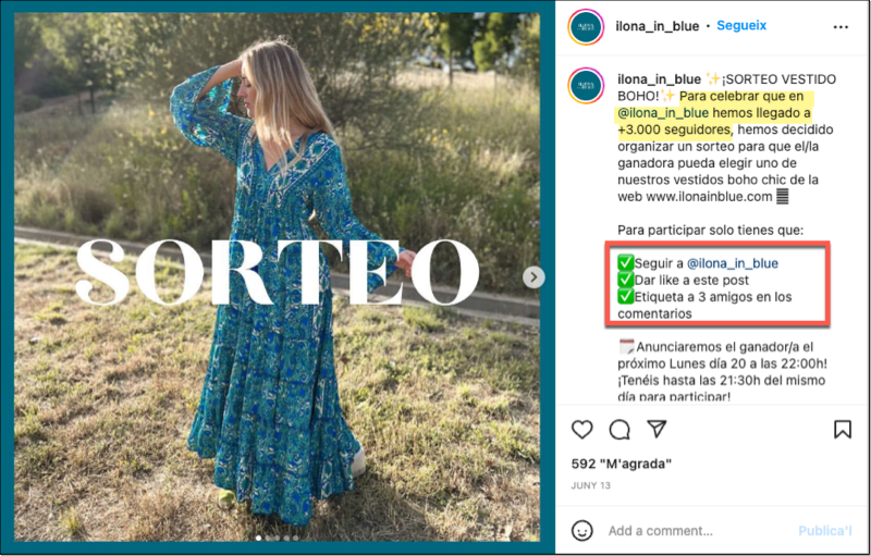 sorteo en Instagram para seguidores