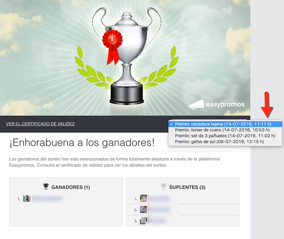sorteo por premio