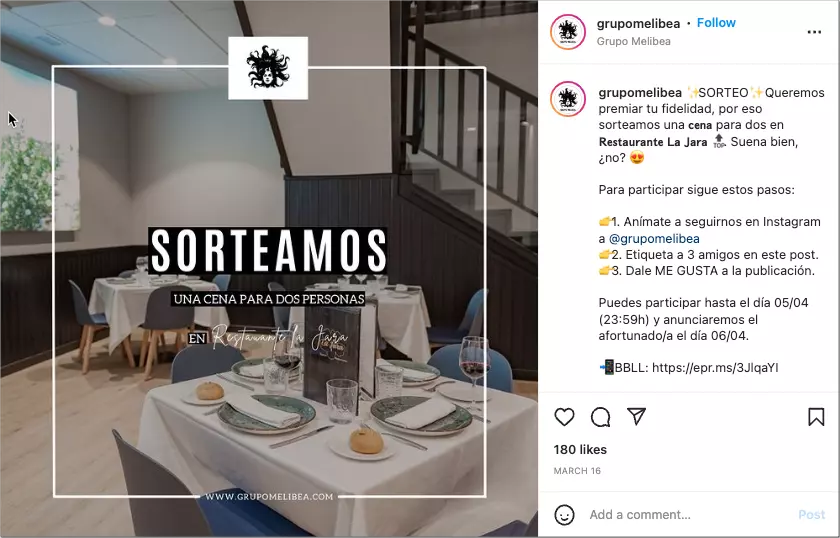 sorteo en Instagram para premiar la fidelidad