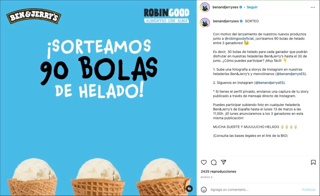 Post de Instagram explicando sorteo de menciones en stories