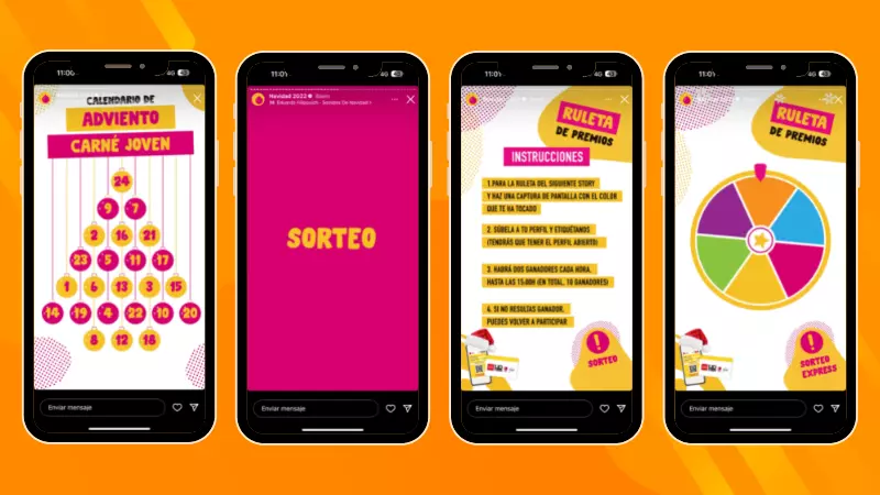 Ejemplo de sorteo de menciones en Stories de Carné Joven Madrid