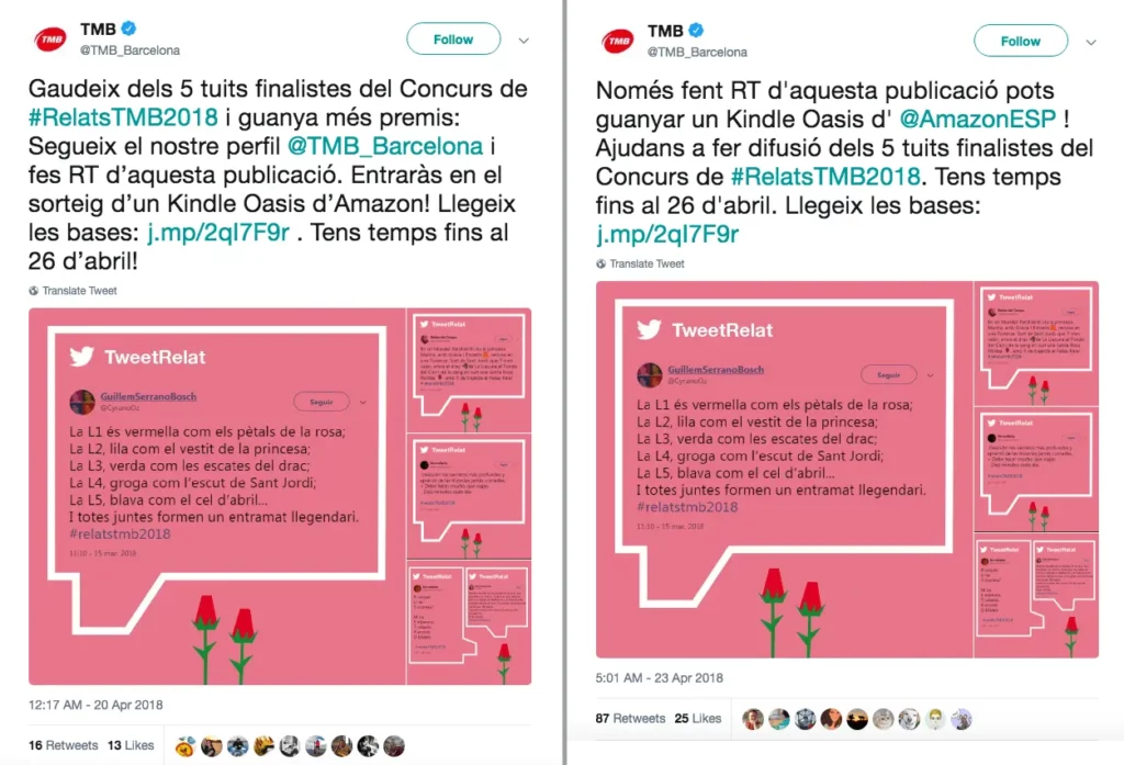 ejemplos de sorteos en Twitter: sorteo de rt + hashtag