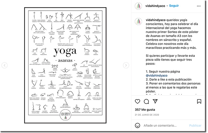 ejemplo de un sorteo de un producto relacionado con el yoga