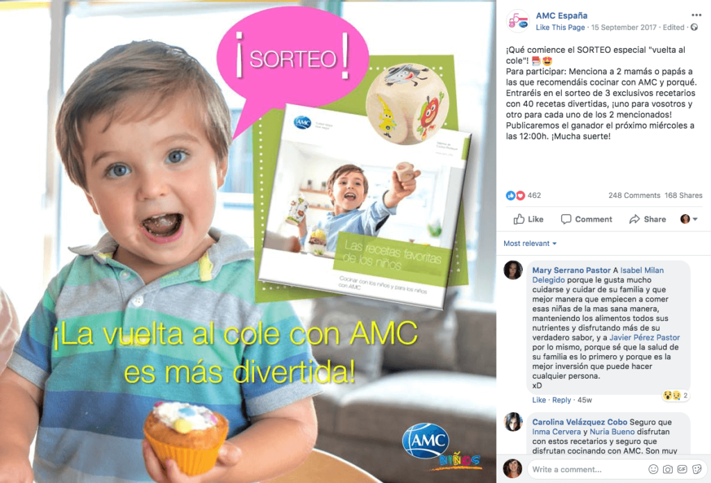 ejemplo de sorteo de la vuelta al cole en Facebook