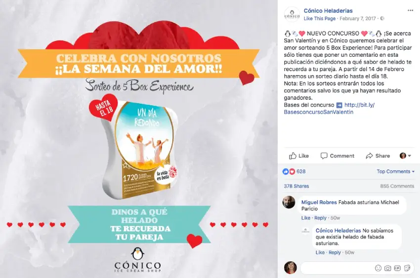 Cómo crear un sorteo de San Valentín: ejemplo Facebook