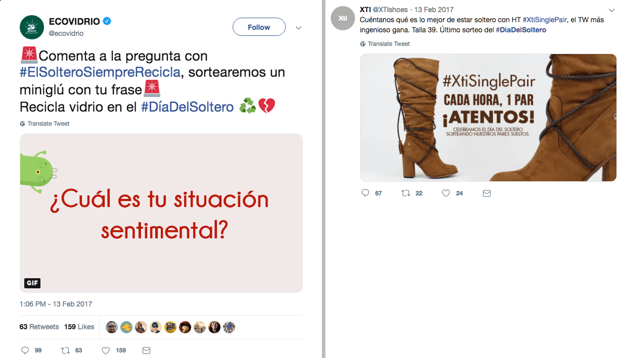 sorteo del Día del soltero en Twitter