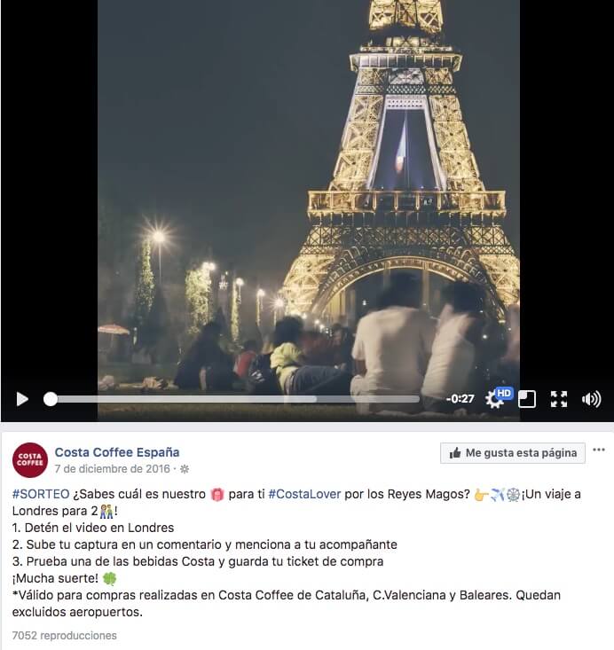 Ejemplo de sorteo de Reyes en Facebook con video