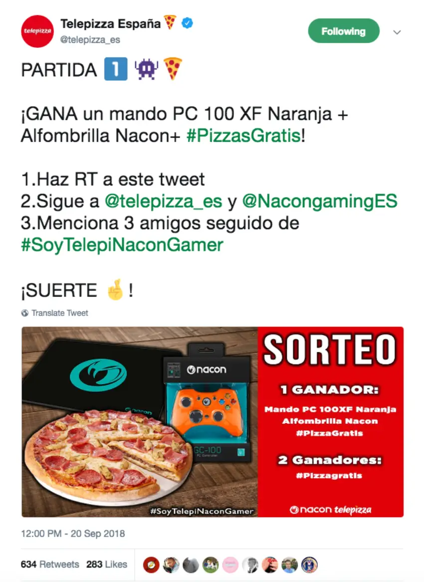 sorteo de twitter entre dos marcas o cobranding