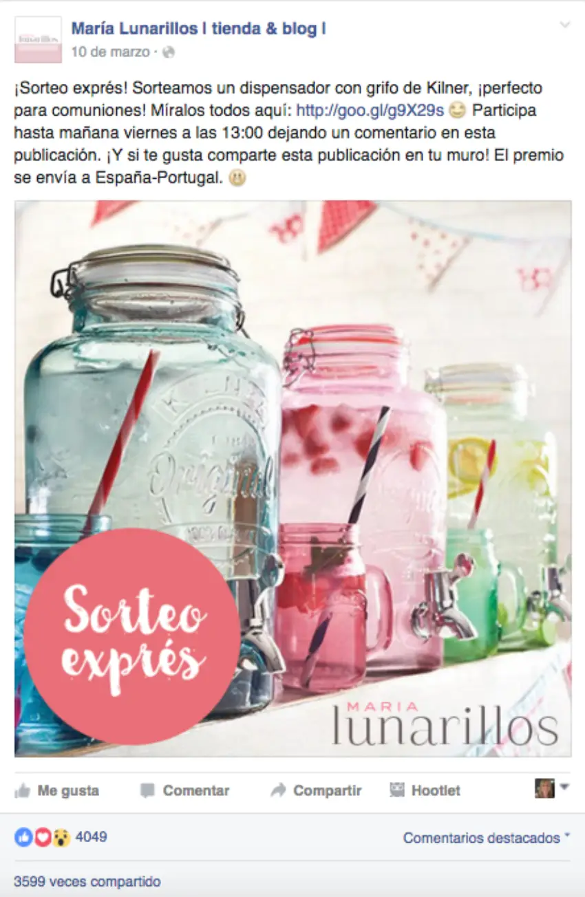 sorteo en el muro de Facebook